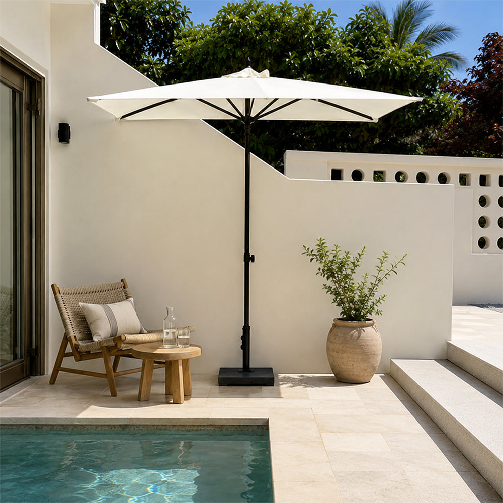 SOLARA Half Patio Umbrella Adjustable Height Waterproof Canopy Hand Crank for Balcony Patio Garden - White