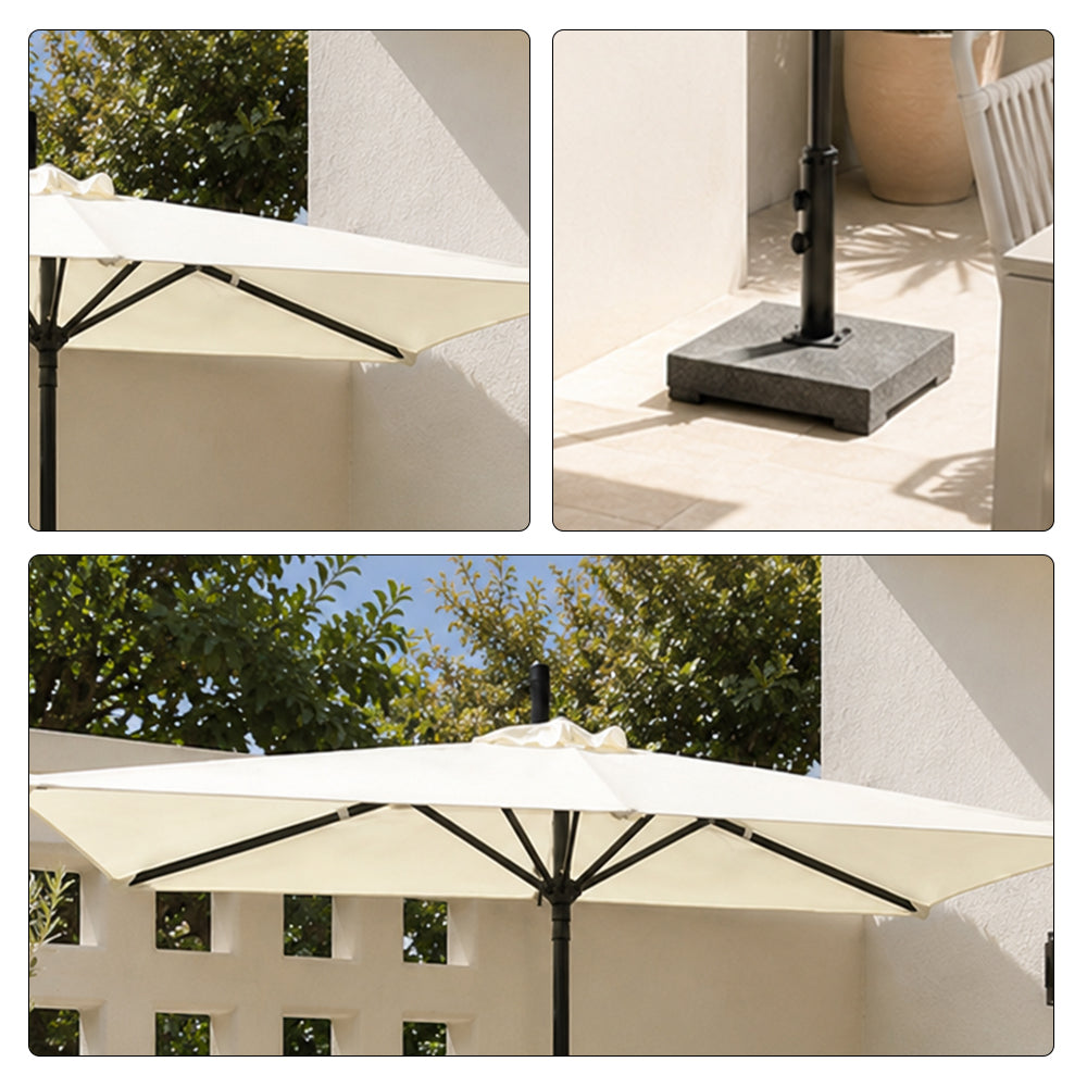 SOLARA Half Patio Umbrella Adjustable Height Waterproof Canopy Hand Crank for Balcony Patio Garden - White