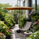 SOLARA Half Patio Umbrella Adjustable Height Waterproof Canopy Hand Crank for Balcony Patio Garden - Coffee