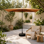 SOLARA Half Patio Umbrella Adjustable Height Waterproof Canopy Hand Crank for Balcony Patio Garden - Coffee