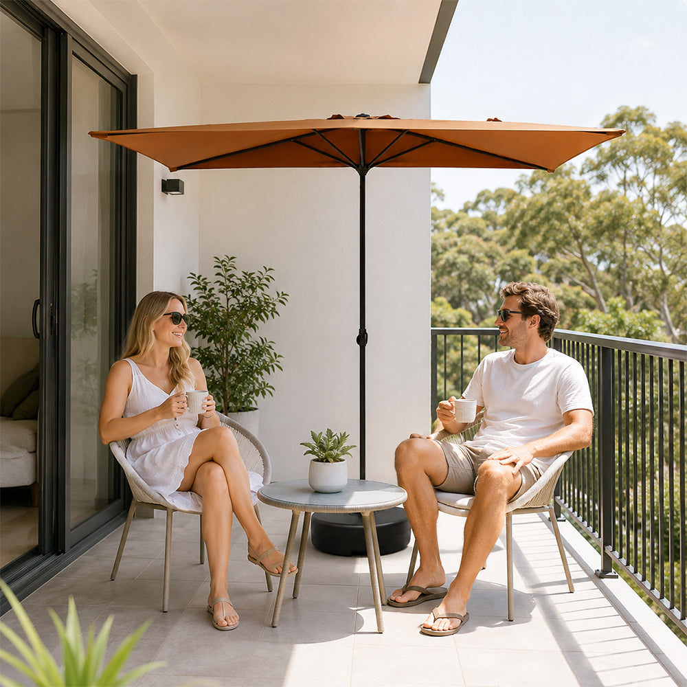 SOLARA Half Patio Umbrella Adjustable Height Waterproof Canopy Hand Crank for Balcony Patio Garden - Coffee