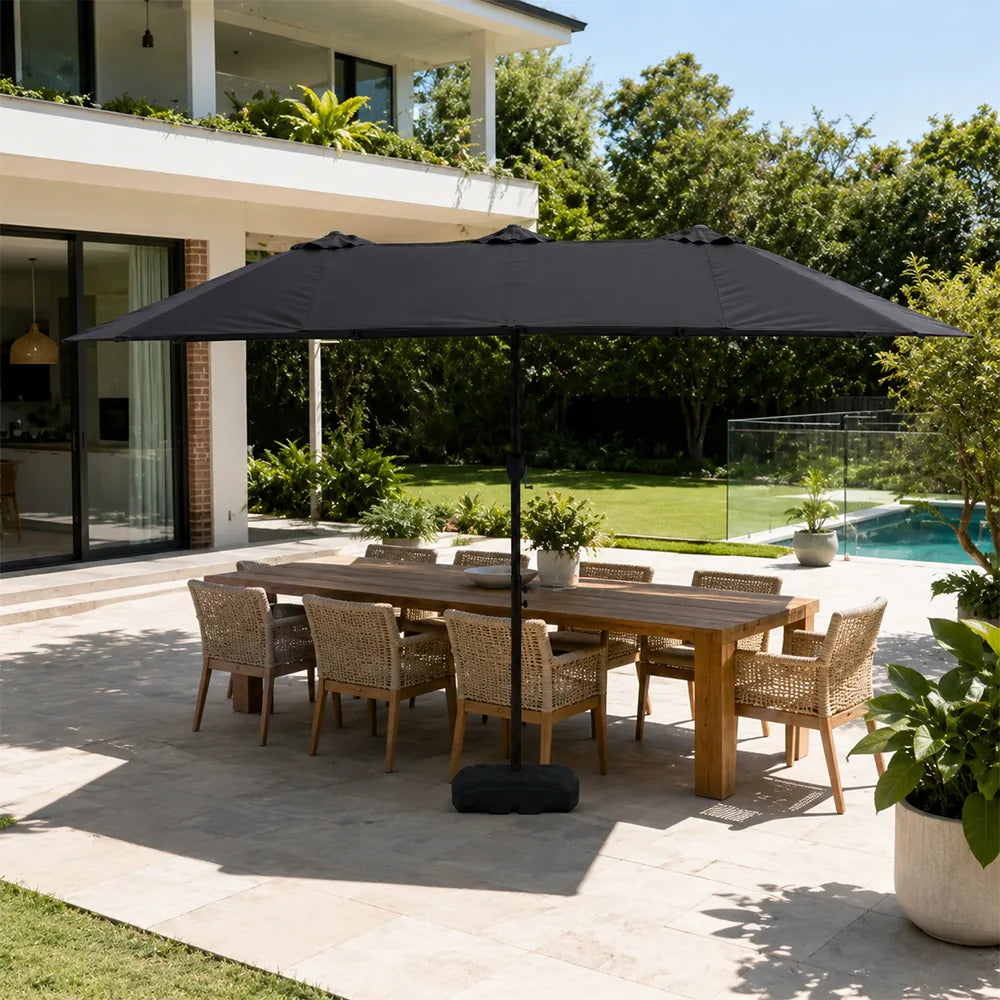 SOLARA Rectangular Outdoor Umbrella Large Shade Coverage Waterproof Steel Frame for Patio & Outdoor Dining - Black