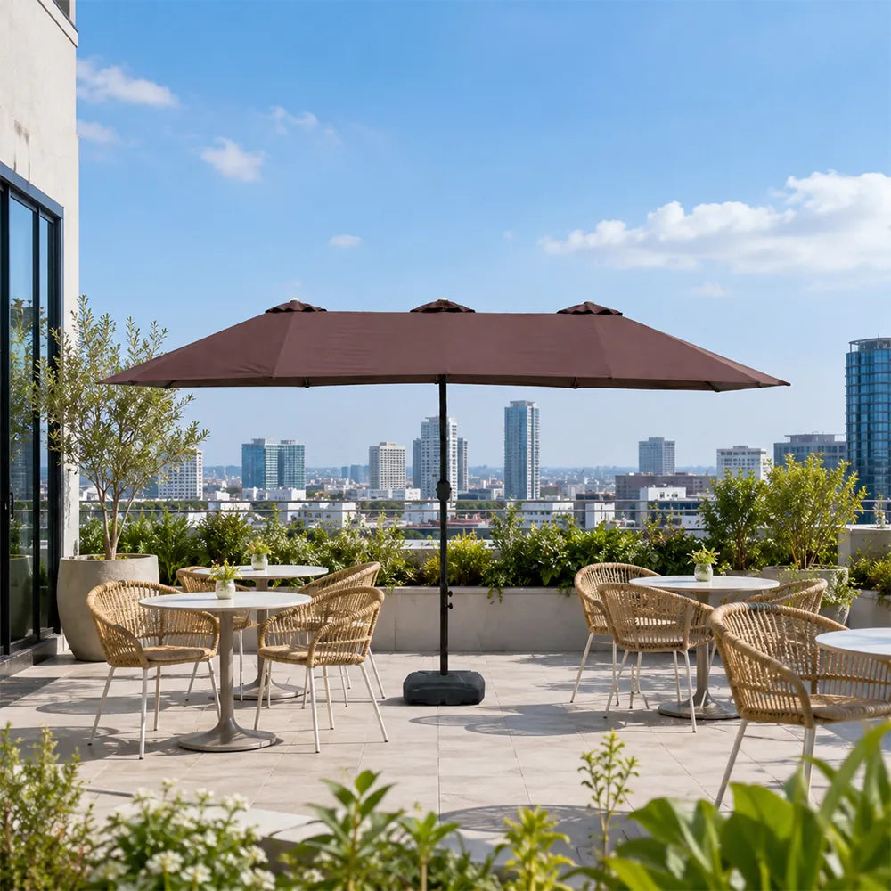 SOLARA Rectangular Outdoor Umbrella Large Shade Coverage Waterproof Steel Frame for Patio & Outdoor Dining - Brown