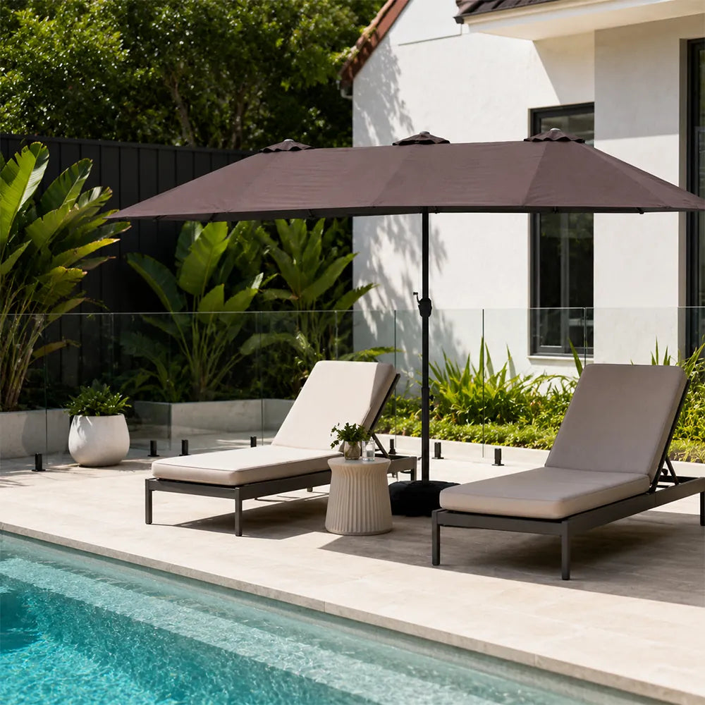 SOLARA Rectangular Outdoor Umbrella Large Shade Coverage Waterproof Steel Frame for Patio & Outdoor Dining - Brown