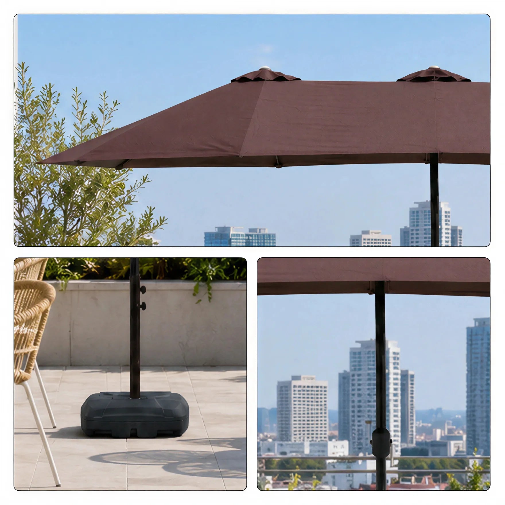 SOLARA Rectangular Outdoor Umbrella Large Shade Coverage Waterproof Steel Frame for Patio & Outdoor Dining - Brown