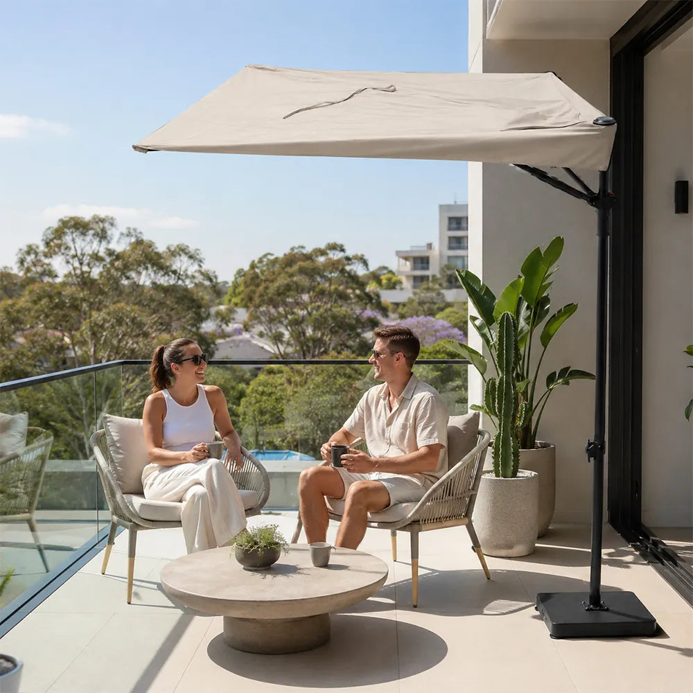 SOLARA Corner Pole Outdoor Umbrella 360-Degree Rotation Waterproof Adjustable Shade for Patio & Balcony