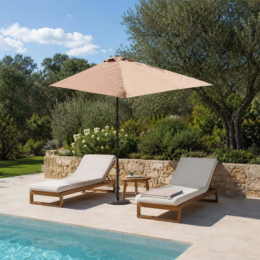 SOLARA Wall-Side Outdoor Umbrella Adjustable Height Waterproof Half Canopy for Balcony & Patio - Coffee