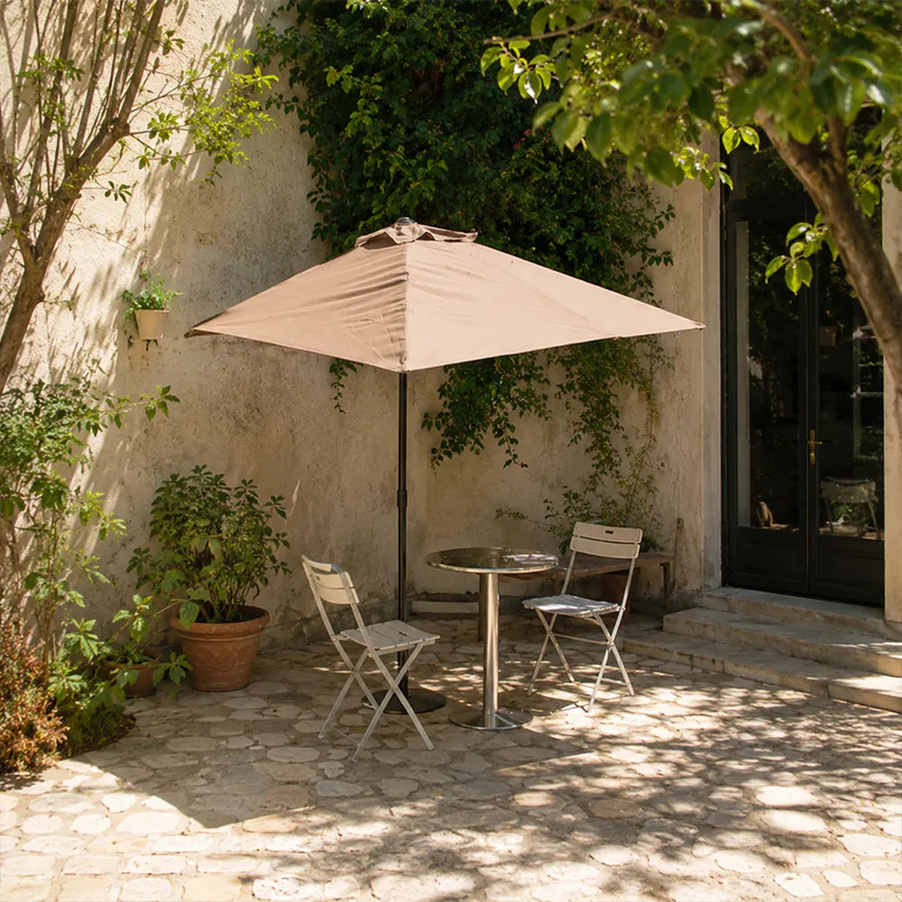 SOLARA Wall-Side Outdoor Umbrella Adjustable Height Waterproof Half Canopy for Balcony & Patio - Coffee