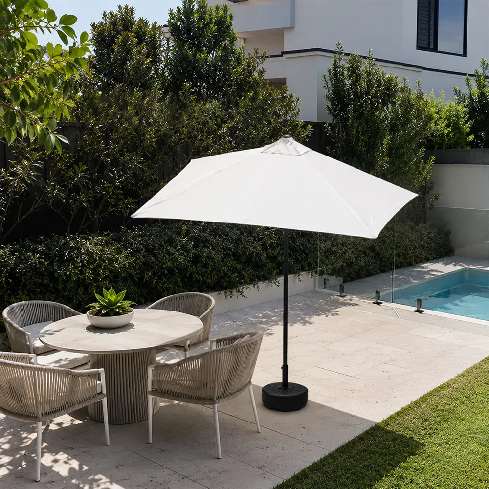 SOLARA Wall-Side Outdoor Umbrella Adjustable Height Waterproof Half Canopy for Balcony & Patio - White