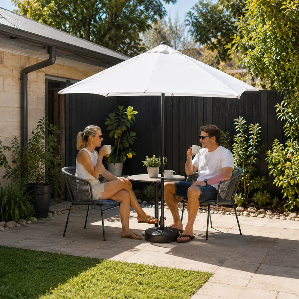 SOLARA Wall-Side Outdoor Umbrella Adjustable Height Waterproof Half Canopy for Balcony & Patio - White