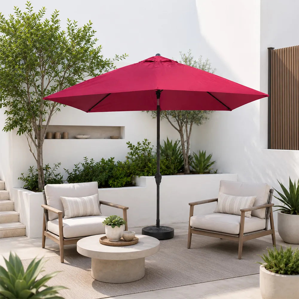 SOLARA Wall-Side Outdoor Umbrella Adjustable Height Waterproof Half Canopy for Balcony & Patio - Red