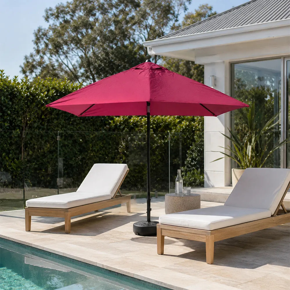 SOLARA Wall-Side Outdoor Umbrella Adjustable Height Waterproof Half Canopy for Balcony & Patio - Red