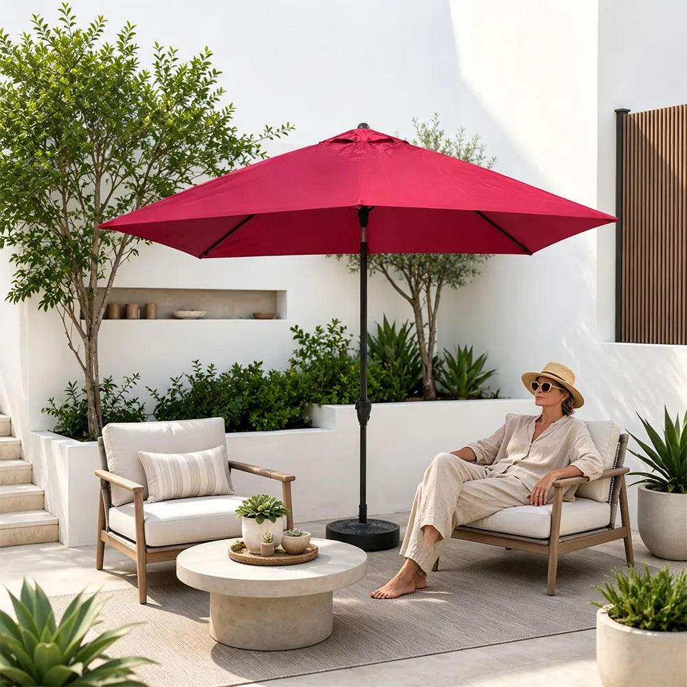 SOLARA Wall-Side Outdoor Umbrella Adjustable Height Waterproof Half Canopy for Balcony & Patio - Red