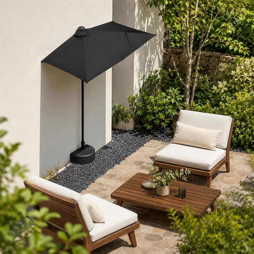 SOLARA Wall-Side Outdoor Umbrella Adjustable Height Waterproof Half Canopy for Balcony & Patio - Black