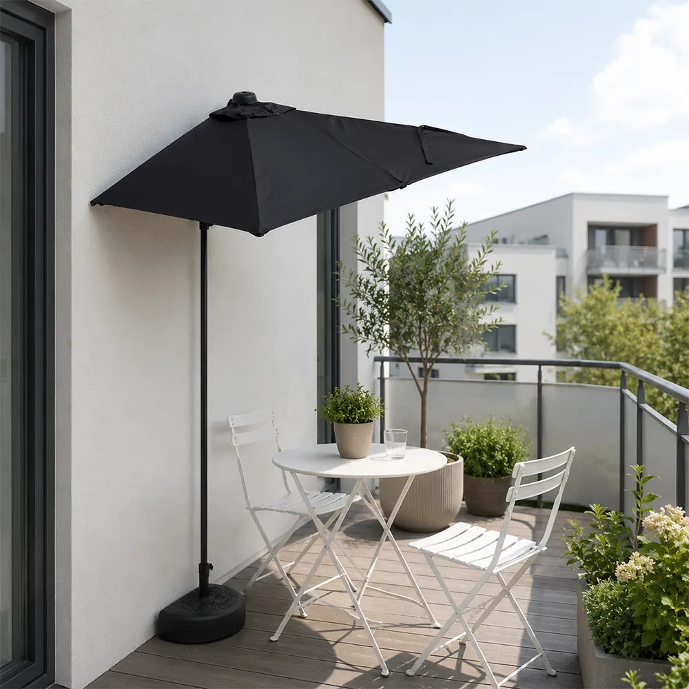 SOLARA Wall-Side Outdoor Umbrella Adjustable Height Waterproof Half Canopy for Balcony & Patio - Black