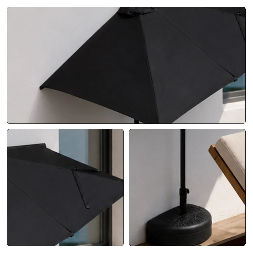 SOLARA Wall-Side Outdoor Umbrella Adjustable Height Waterproof Half Canopy for Balcony & Patio - Black