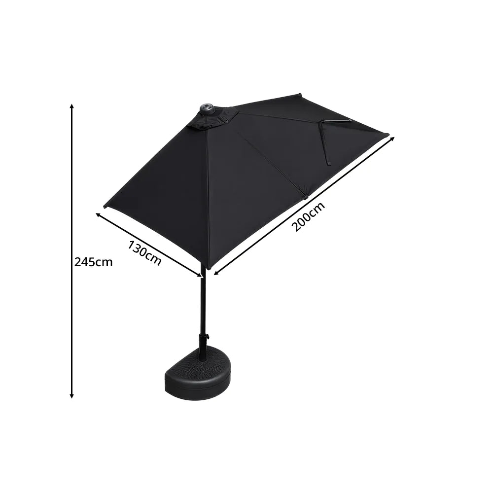 SOLARA Wall-Side Outdoor Umbrella Adjustable Height Waterproof Half Canopy for Balcony & Patio - Black
