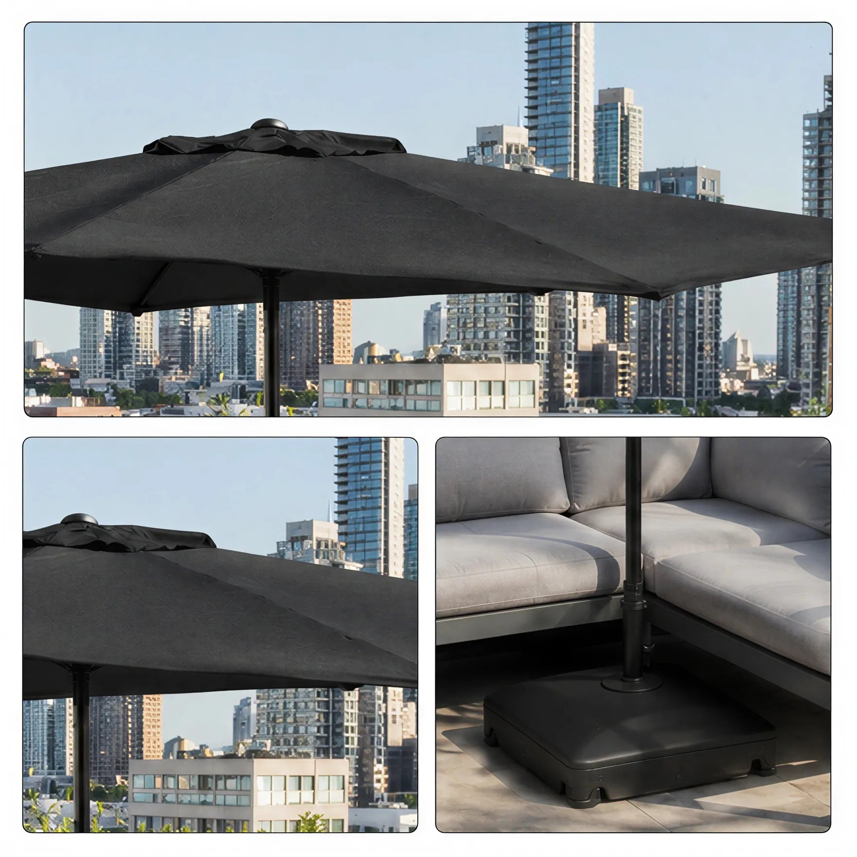 SOLARA Rectangular Patio Umbrella Large Shade Waterproof Wind-Resistant Canopy for Garden & Terrace - Black
