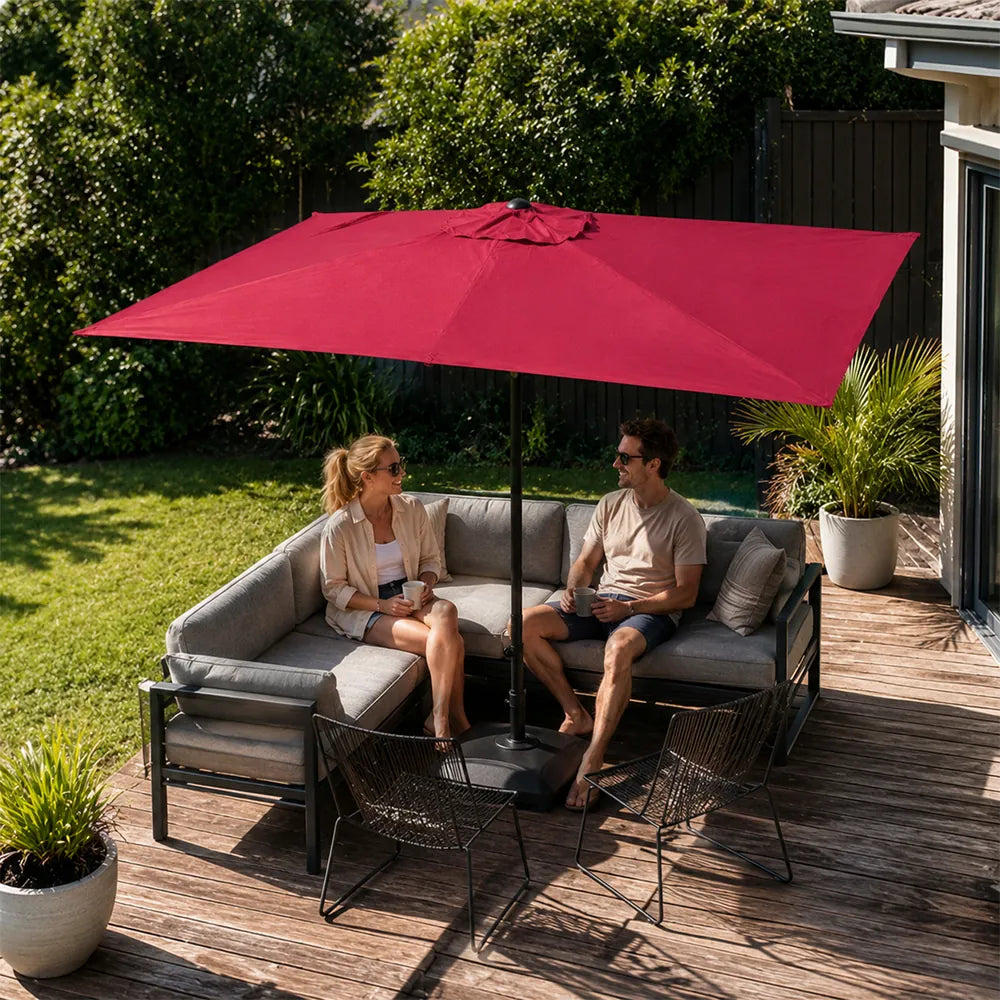 SOLARA Rectangular Patio Umbrella Large Shade Waterproof Wind-Resistant Canopy for Garden & Terrace - Red