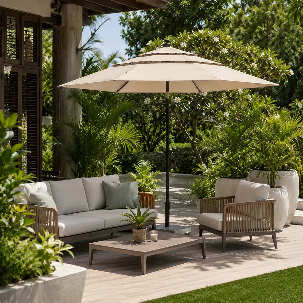 SOLARA Square Patio Umbrella Layered Canopy Large Shade for Garden, Terrace & Outdoor Cafe