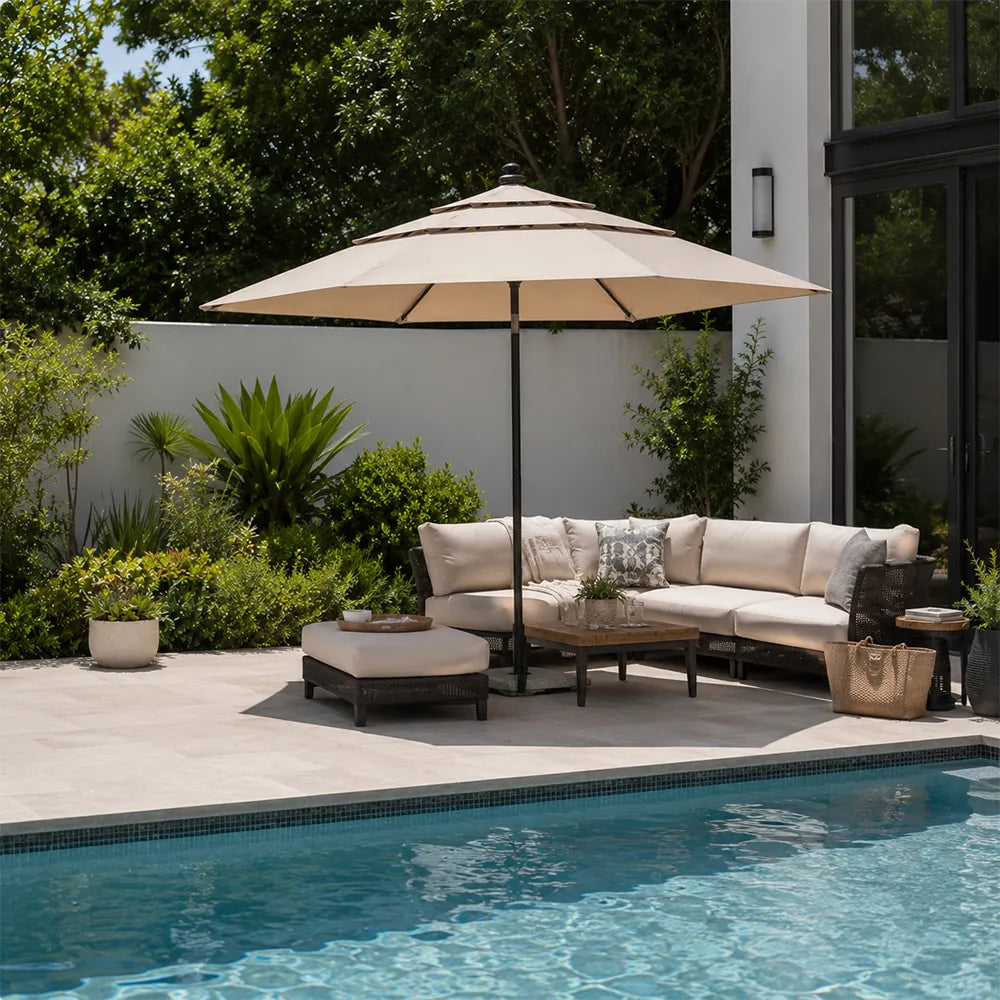 SOLARA Square Patio Umbrella Layered Canopy Large Shade for Garden, Terrace & Outdoor Cafe