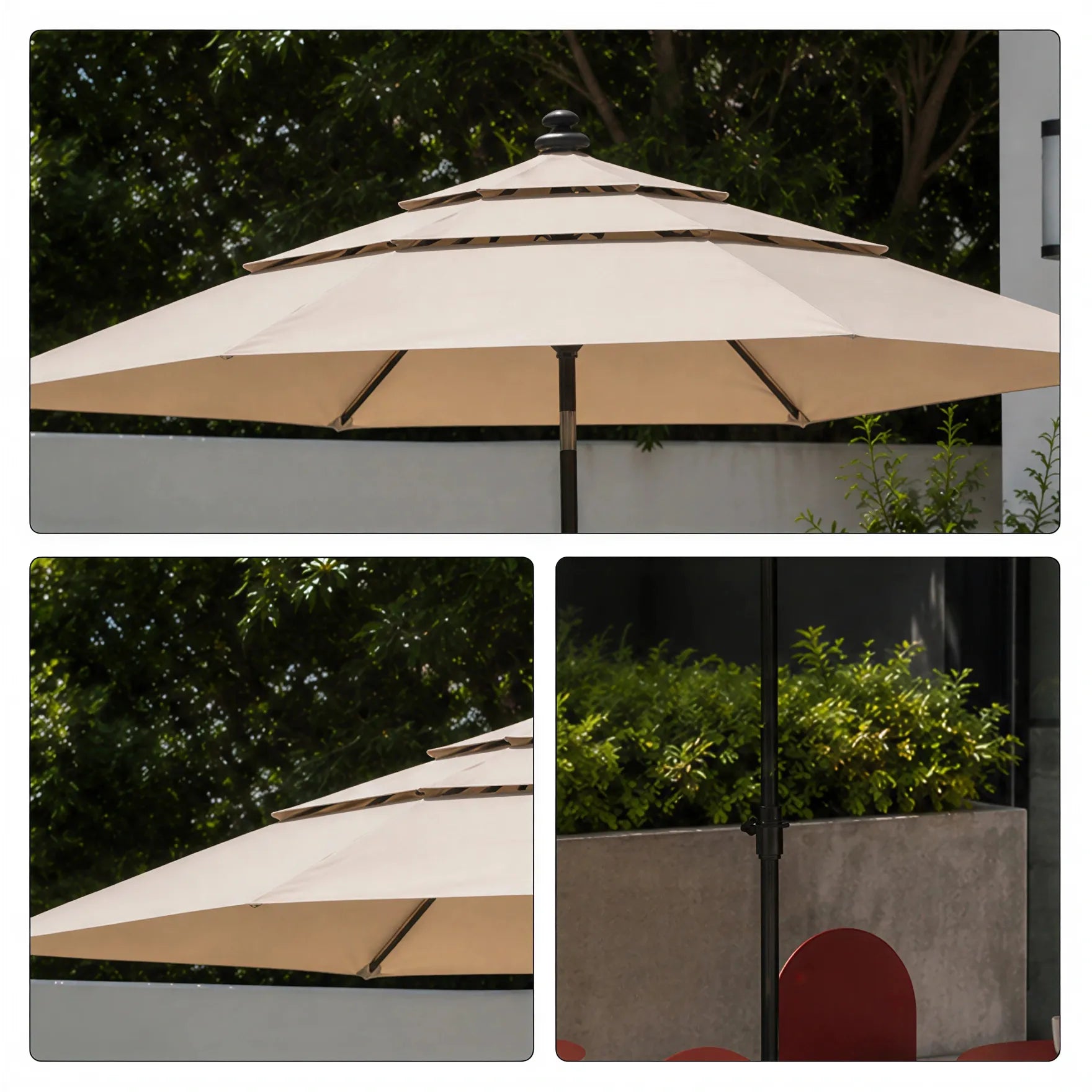 SOLARA Square Patio Umbrella Layered Canopy Large Shade for Garden, Terrace & Outdoor Cafe