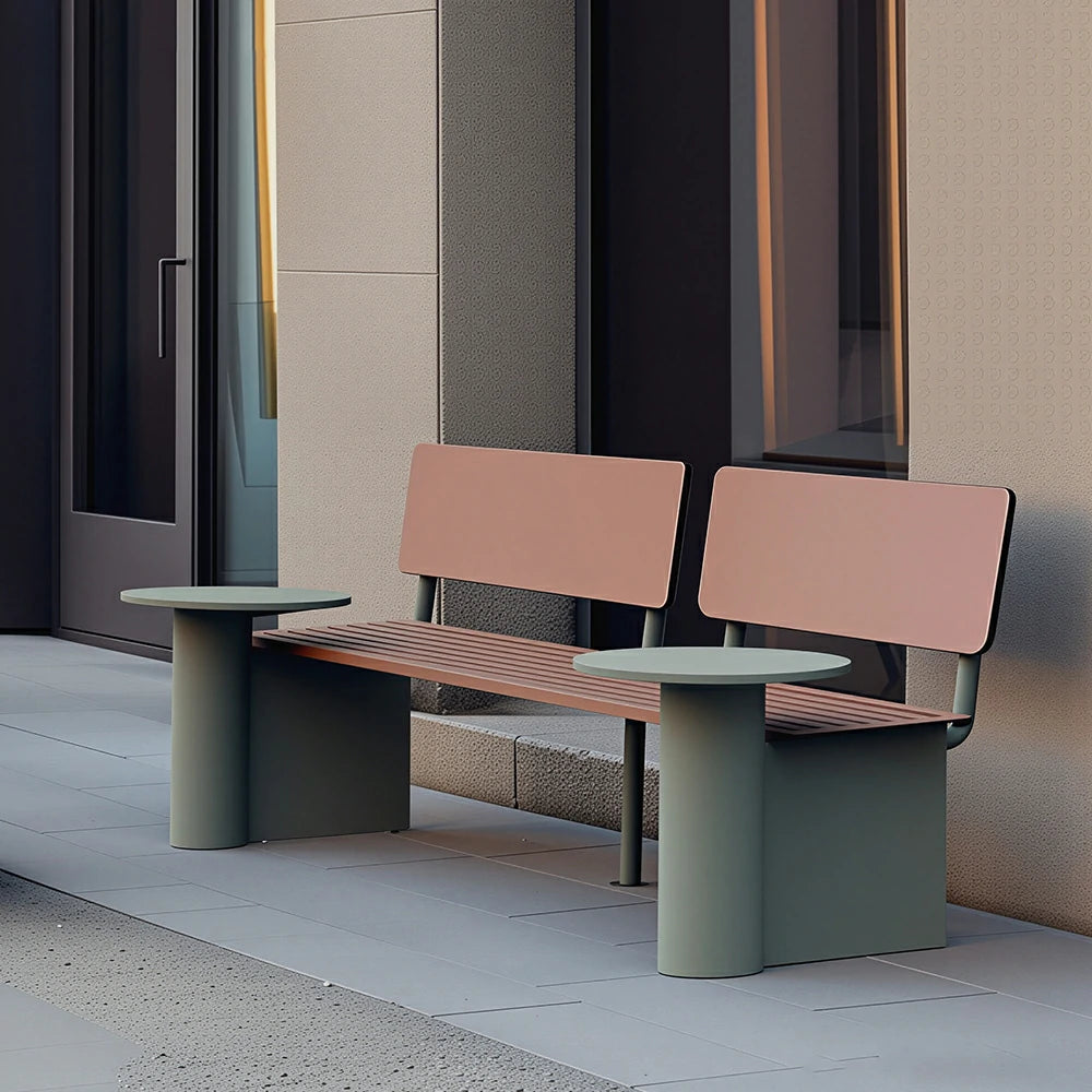SOLARA Outdoor Park Bench Iron Frame High Temperature Coated Rust Resistant Leisure Bench 220/240cm for Garden Patio Park Commercial Areas