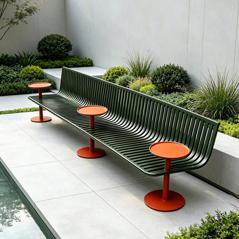 SOLARA Outdoor Planter Bench Iron Frame Modern Minimalist Design 180/200cm for Garden Park Patio Commercial Leisure Areas