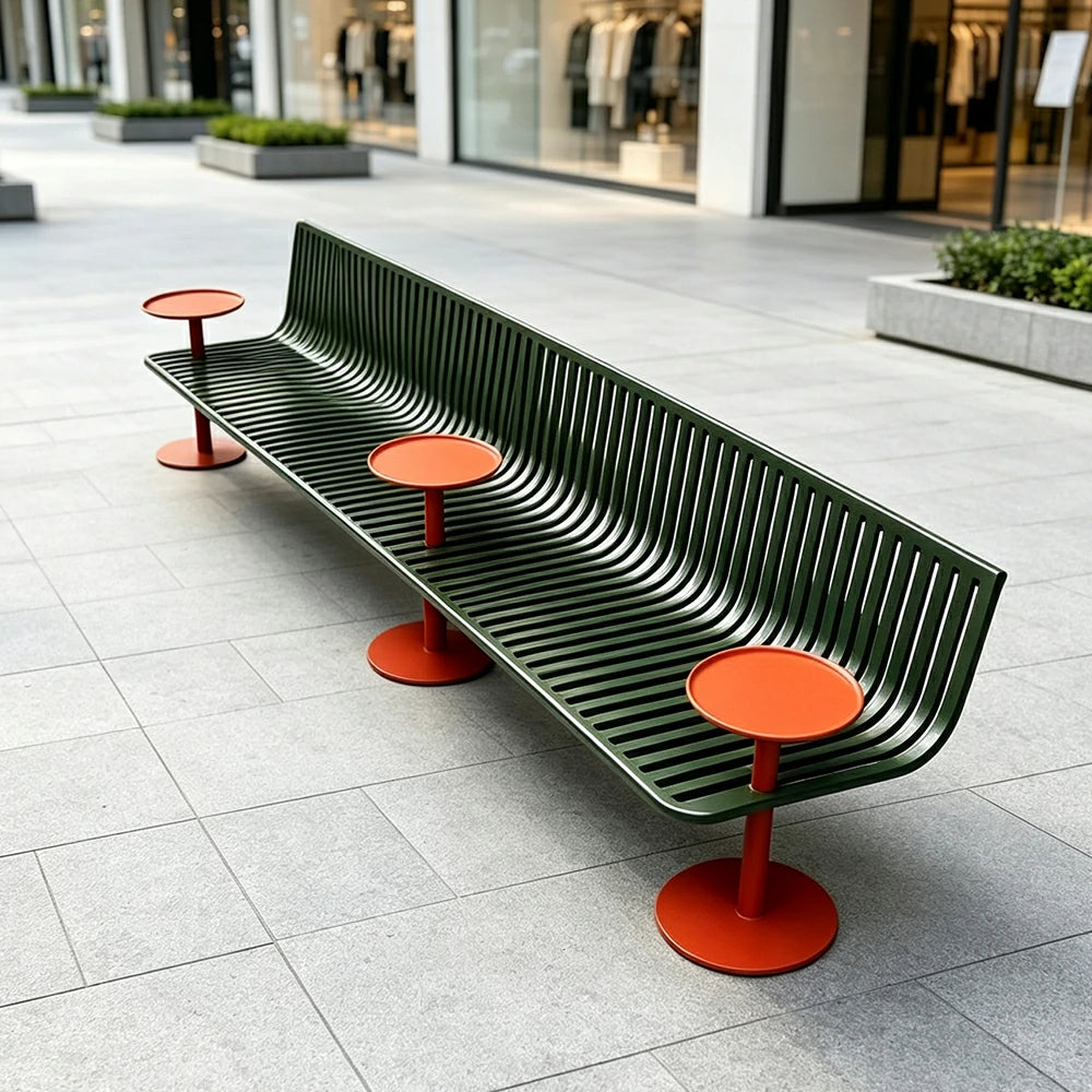 SOLARA Outdoor Planter Bench Iron Frame Modern Minimalist Design 180/200cm for Garden Park Patio Commercial Leisure Areas