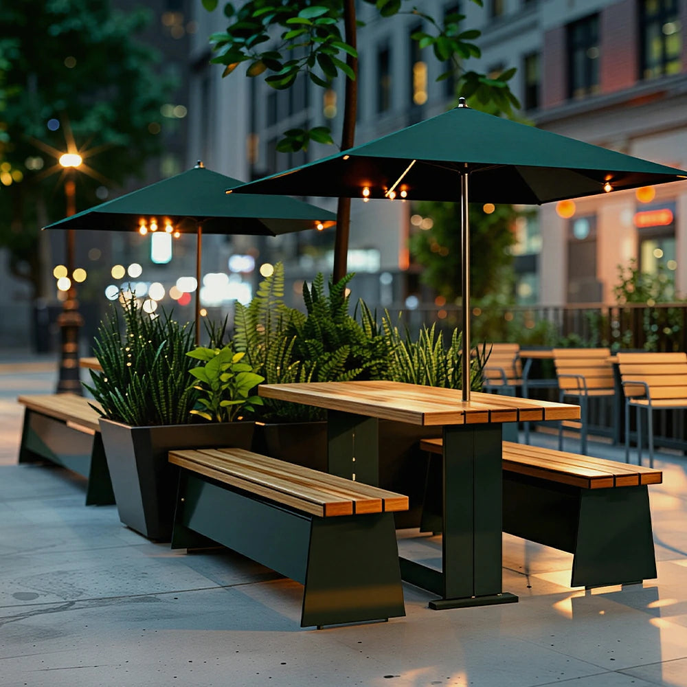 SOLARA Outdoor Table and Chair Set Iron Frame Weather Resistant Design for Garden Patio Park and Commercial Leisure Areas