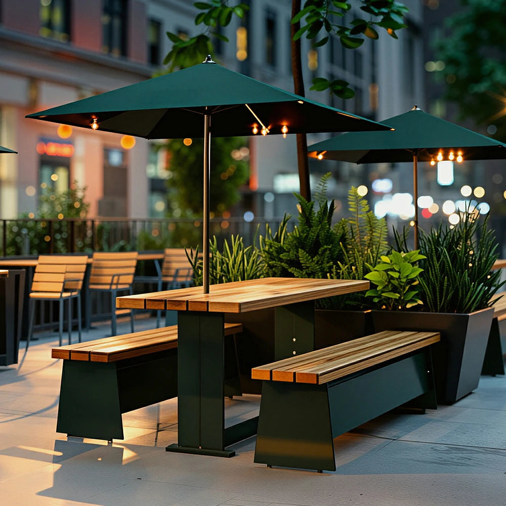 SOLARA Outdoor Table and Chair Set Iron Frame Weather Resistant Design for Garden Patio Park and Commercial Leisure Areas