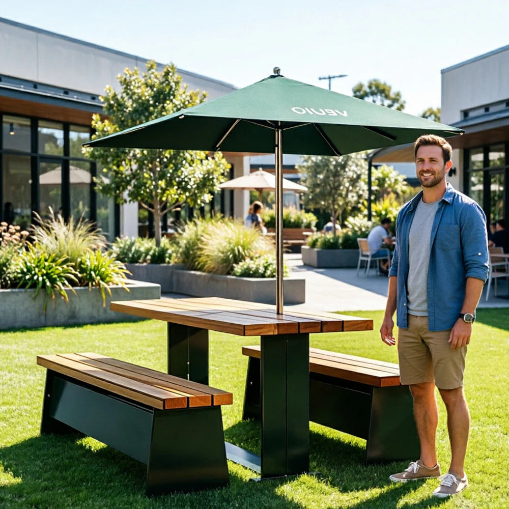 SOLARA Outdoor Table and Chair Set Iron Frame Weather Resistant Design for Garden Patio Park and Commercial Leisure Areas