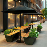 SOLARA Outdoor Planter Bench Iron Frame Modern Design Weather Resistant Seating for Garden Patio Park and Commercial Spaces