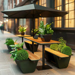 SOLARA Outdoor Planter Bench Iron Frame Modern Design Weather Resistant Seating for Garden Patio Park and Commercial Spaces