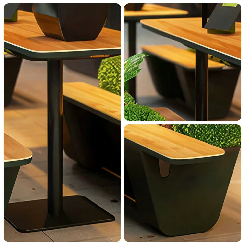 SOLARA Outdoor Planter Bench Iron Frame Modern Design Weather Resistant Seating for Garden Patio Park and Commercial Spaces