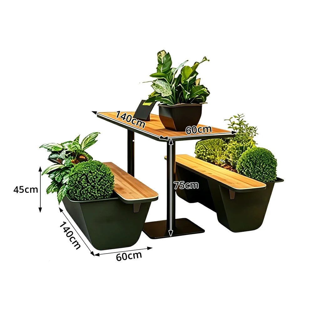SOLARA Outdoor Planter Bench Iron Frame Modern Design Weather Resistant Seating for Garden Patio Park and Commercial Spaces