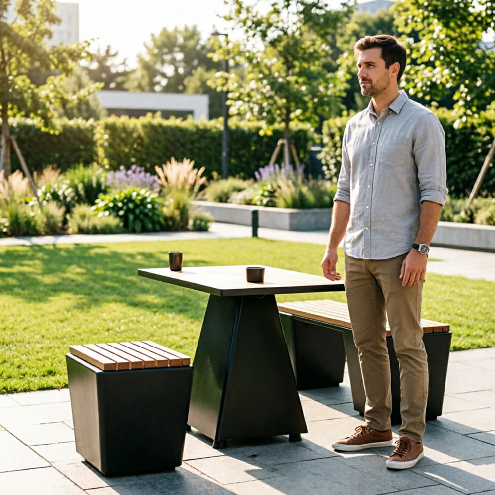 SOLARA Outdoor Park Bench Iron Frame Weather Resistant Comfortable Seating for Garden Patio Park and Commercial Leisure Areas