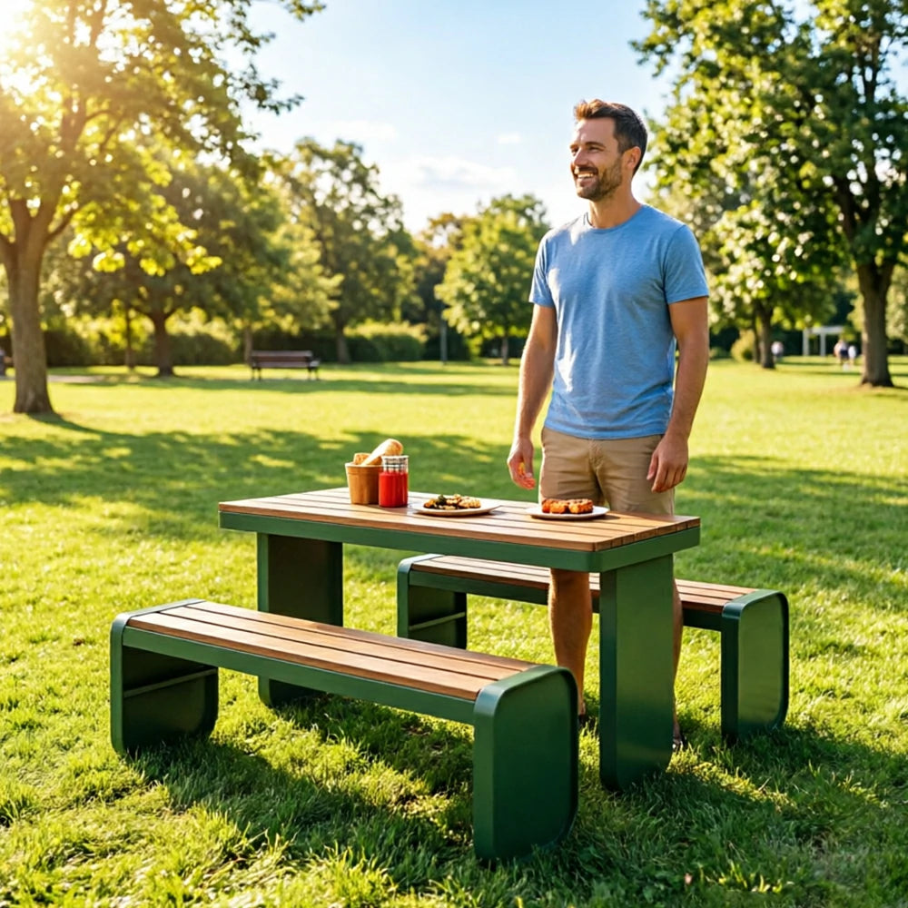 SOLARA Outdoor Park Bench Iron Construction Weather Resistant Comfortable Seat for Garden Patio Park and Commercial Leisure Areas