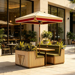 SOLARA Outdoor Planter Bench Set Iron Frame Weather Resistant Modern Design for Garden Patio Park and Commercial Spaces
