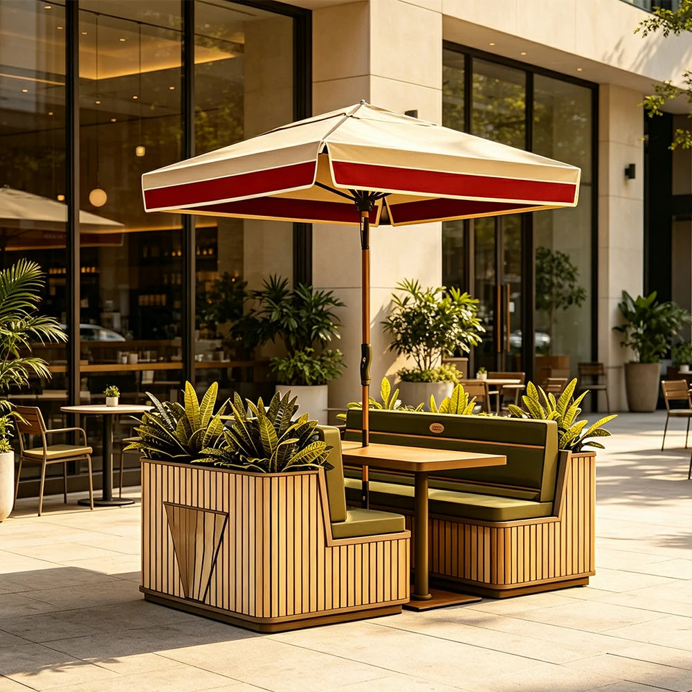 SOLARA Outdoor Planter Bench Set Iron Frame Weather Resistant Modern Design for Garden Patio Park and Commercial Spaces