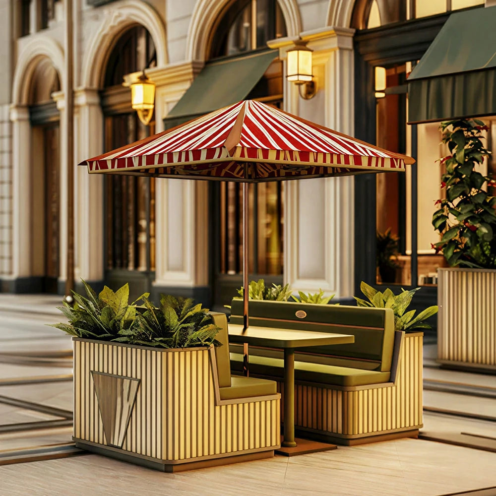 SOLARA Outdoor Planter Bench Set Iron Frame Weather Resistant Modern Design for Garden Patio Park and Commercial Spaces