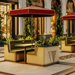 SOLARA Outdoor Planter Bench Set Iron Frame Weather Resistant Modern Design for Garden Patio Park and Commercial Spaces