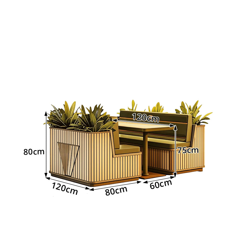 SOLARA Outdoor Planter Bench Set Iron Frame Weather Resistant Modern Design for Garden Patio Park and Commercial Spaces