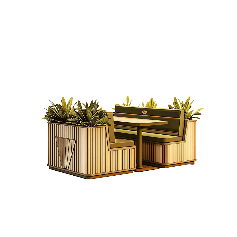 SOLARA Outdoor Planter Bench Set Iron Frame Weather Resistant Modern Design for Garden Patio Park and Commercial Spaces