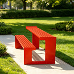 SOLARA Outdoor Table and Bench Set Iron Frame Weather Resistant Design for Garden Park Patio and Commercial Leisure Spaces - Red