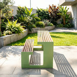 SOLARA Outdoor Table and Bench Set Iron Frame Weather Resistant Design for Garden Park Patio and Commercial Leisure Spaces - Green