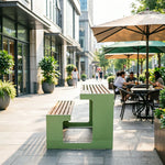 SOLARA Outdoor Table and Bench Set Iron Frame Weather Resistant Design for Garden Park Patio and Commercial Leisure Spaces - Green
