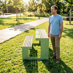 SOLARA Outdoor Table and Bench Set Iron Frame Weather Resistant Design for Garden Park Patio and Commercial Leisure Spaces - Green