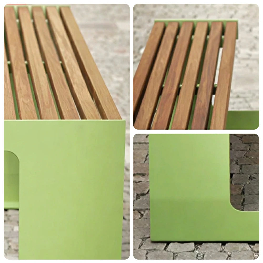 SOLARA Outdoor Table and Bench Set Iron Frame Weather Resistant Design for Garden Park Patio and Commercial Leisure Spaces - Green