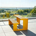 SOLARA Outdoor Table and Bench Set Iron Frame Weather Resistant Design for Garden Park Patio and Commercial Leisure Spaces - Yellow